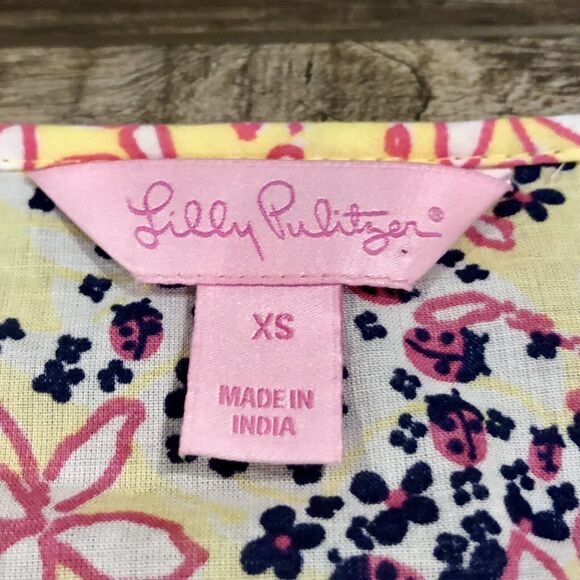 Lilly Pulitzer Blouse Tunic XS Multicolor Floral V Neck Empire Waist Roll Tab - Picture 4 of 10